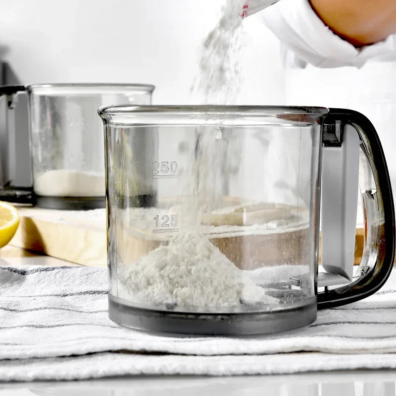 Handheld Flour Sifter Cup - Semi-Automatic Kitchen Sieve with Hand Press