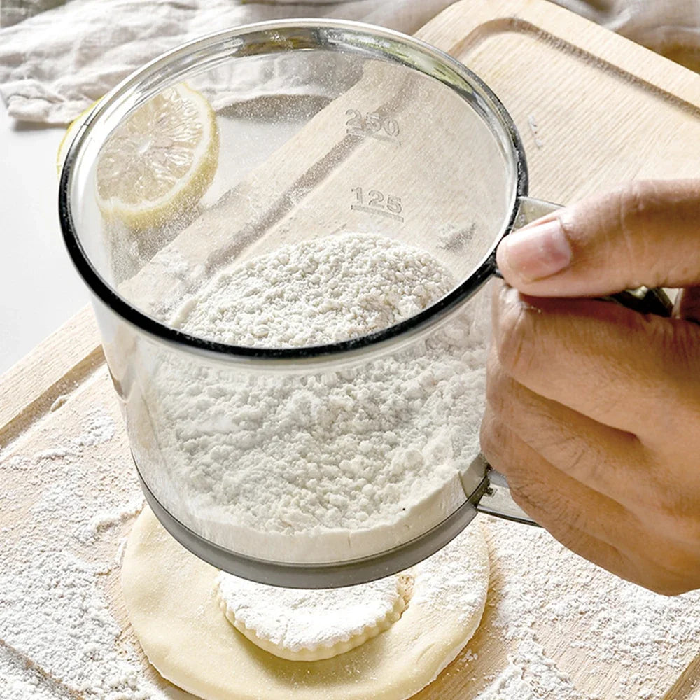 Handheld Flour Sifter Cup - Semi-Automatic Kitchen Sieve with Hand Press