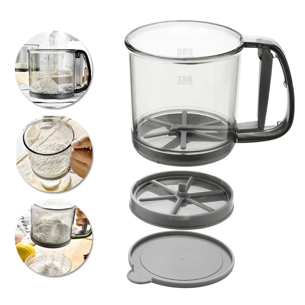 Handheld Flour Sifter Cup - Semi-Automatic Kitchen Sieve with Hand Press