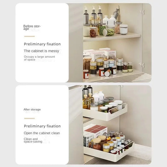 New Kitchen Storage Rack with Slide Rails Pull-out Kitchen Drawer Type Storage Tray Spice Box Storage Shelf Cabinets Organizer
