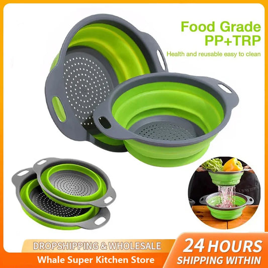 Collapsible Silicone Drain Basket - Foldable Strainer for Fruits & Vegetables